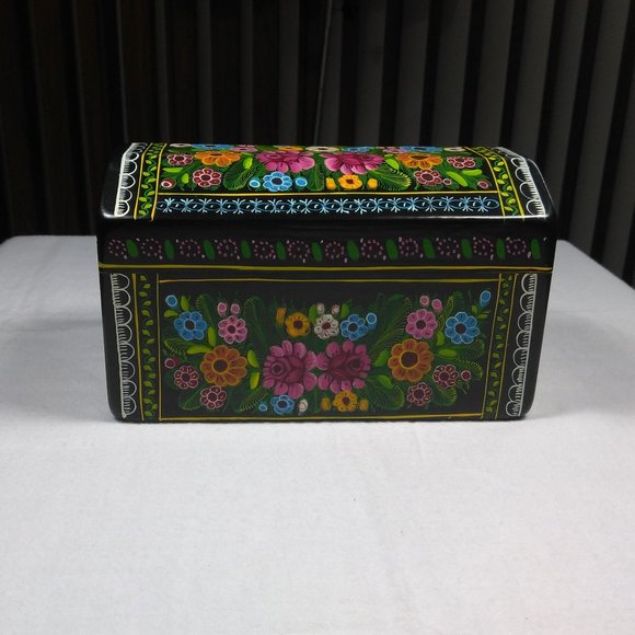 MEXICAN WOOD JEWELRY BOX HANDPAINTED "NWOT"